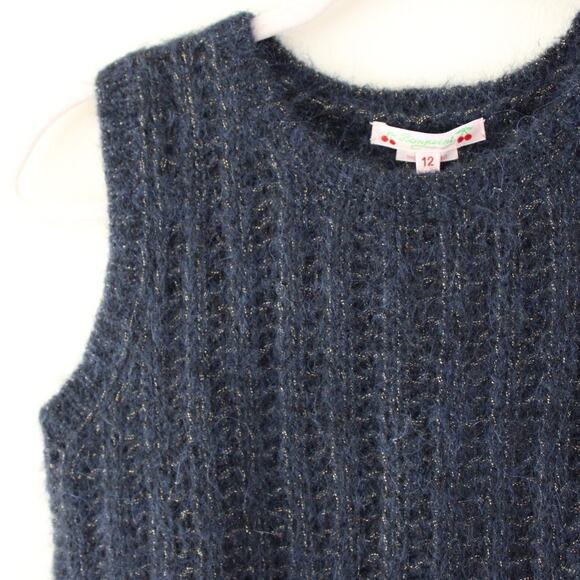 NWT Bonpoint Sweater Tank Vest Alpaca Merino Wool Navy Blue Gold Sparkle 12 - Picture 2 of 6